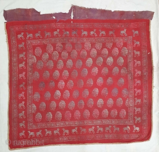 Pichwai of GopaShtami (Festival of Cows),  From Gujarat India. India. C.1900. Silver Tinsel-Print on Red Muslin Cotton. Its size is 95cmX105cm (20201214_142132).          