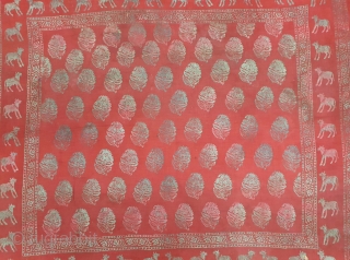 Pichwai of GopaShtami (Festival of Cows),  From Gujarat India. India. C.1900. Silver Tinsel-Print on Red Muslin Cotton. Its size is 95cmX105cm (20201214_142132).          