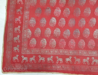 Pichwai of GopaShtami (Festival of Cows),  From Gujarat India. India. C.1900. Silver Tinsel-Print on Red Muslin Cotton. Its size is 95cmX105cm (20201214_142132).          