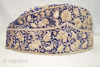 Nawabi Topi (Hat) Zardozi Embroidered on cotton velvet, With Real Silver Thread with Gold Polish, From Varanasi, Uttar Pradesh, India. India.Late19th Century.
           