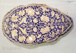Nawabi Topi (Hat) Zardozi Embroidered on cotton velvet, With Real Silver Thread with Gold Polish, From Varanasi, Uttar Pradesh, India. India.Late19th Century.
           