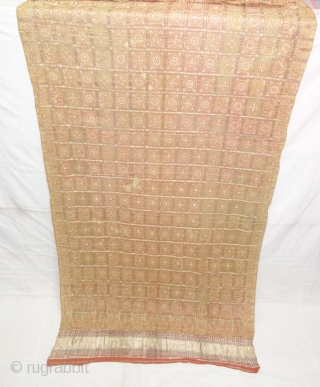 Rare Nau Khund Bandhani (Tie and Dye) Garchola Panetar (Wedding Saree) Saree with Real Zari Brocade Pallu. From Jamnagar Gujarat India. India. Late 19th Century Natural Dye Tie and Dye on the  ...