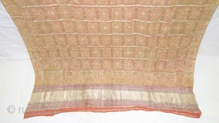 Rare Nau Khund Bandhani (Tie and Dye) Garchola Panetar (Wedding Saree) Saree with Real Zari Brocade Pallu. From Jamnagar Gujarat India. India. Late 19th Century Natural Dye Tie and Dye on the  ...