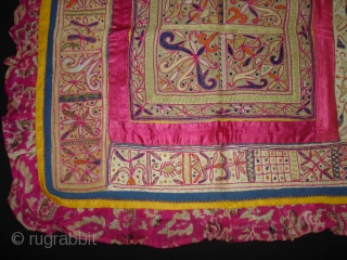 Famous Mochi Bharat Embroidery,Jain Cosmology shrine Chakla,From Kutch Gujarat India.Silk on Silk Embroidery.Its size is 42cmX42cm.C.1900.Condition is very good(DSC06170 New).             