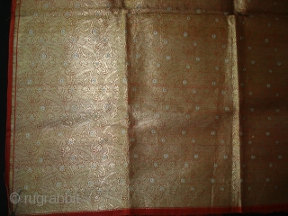 Zari Barocade Than(Yardage)From Jamnagar Gujarat India.This were traditionally used mainly by Rajput family of Saurashtra Gujarat India.Its Gold and Silver work known as Ganga Jamana Work.Its size is 77cm x 144cm(DSC06184 New) 