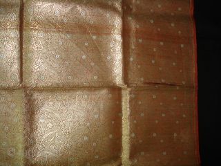 Zari Barocade Than(Yardage)From Jamnagar Gujarat India.This were traditionally used mainly by Rajput family of Saurashtra Gujarat India.Its Gold and Silver work known as Ganga Jamana Work.Its size is 77cm x 144cm(DSC06184 New) 