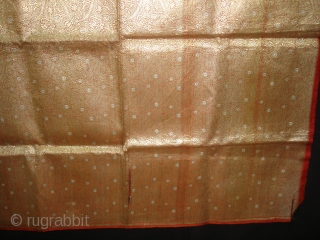 Zari Barocade Than(Yardage)From Jamnagar Gujarat India.This were traditionally used mainly by Rajput family of Saurashtra Gujarat India.Its Gold and Silver work known as Ganga Jamana Work.Its size is 77cm x 144cm(DSC06184 New) 