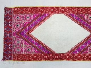 Pillow-Cover,Swat Valley(Pakistan). India.Cotton embroidered with floss silk.C.1900.Its size is 39cmx82cm(20171229_155457 New).                      