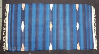 Indigo Blue,Jail Dhurrie(Cotton)Indigo Blue-Blue striped with Diamond-Motifs,Rajasthan,  India.C.1900.Its size is 104cmX192cm. Condition is very good(20181229_161703).                 