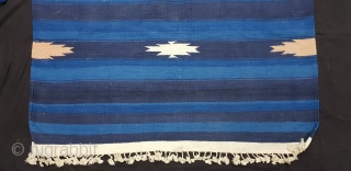 Indigo Blue,Jail Dhurrie(Cotton)Indigo Blue-Blue striped with Diamond-Motifs,Rajasthan,  India.C.1900.Its size is 104cmX192cm. Condition is very good(20181229_161703).                 