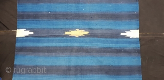 Indigo Blue,Jail Dhurrie(Cotton)Indigo Blue-Blue striped with Diamond-Motifs,Rajasthan,  India.C.1900.Its size is 104cmX192cm. Condition is very good(20181229_161703).                 