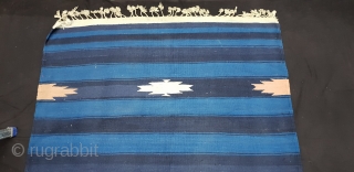 Indigo Blue,Jail Dhurrie(Cotton)Indigo Blue-Blue striped with Diamond-Motifs,Rajasthan,  India.C.1900.Its size is 104cmX192cm. Condition is very good(20181229_161703).                 