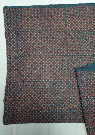 Indigo Blue,Early Daabu Block Print Yardage,(Natural Dyes on cotton) From Balotra, Rajasthan. India.C.1900. Its size is 47cmX550cm (20191223_154039).
               