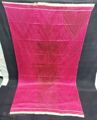 Phulkari From West(Pakistan)Punjab.India.known As Wedding Thirma(Pink)Bagh. Showing the Rare Influence of Wave Design from Garden Embroidery of Punjab. c.1900 Its size is 140cmX245cm(20201222_163800).          