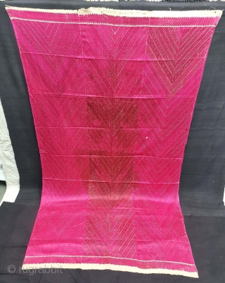 Phulkari From West(Pakistan)Punjab.India.known As Wedding Thirma(Pink)Bagh. Showing the Rare Influence of Wave Design from Garden Embroidery of Punjab. c.1900 Its size is 140cmX245cm(20201222_163800).          