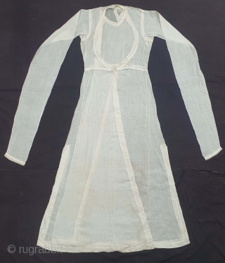 Angarkha(Coat) Very fine Muslin Cotton with Applied work, From Uttar Pradesh. North-India. India.C.1900.Worn by Royal Nawab Muslims Family Of Lucknow(20201226_145930).             