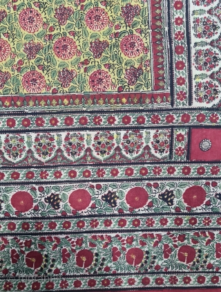 An Kalamkari Block Print And Hand-Drawn, Mordant- And Resist-Dyed Cotton, From Deccan Region of South India. India.

c.1850-1870. 

Its size is 140cmX270cm(20211228_171650).            