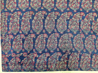An Unique And Rare Indigo Blue Ground Color, Jaipuri Kani Jamawar Fragment From Kashmir, India.

C.1810-1825.

Its Size is 57cmx60cm.

Butas size is 7cmX10cm (20241223_134851).           