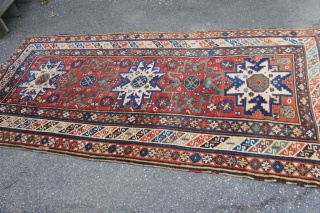 Antique Derbend carpet, Ca. 1875. 4'10" x 9' 10" with a smooth, regular weave. It has a wide range of good colors including a pumpkin orange, medium and dark blue, an acorn  ...