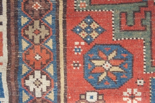 Antique Derbend carpet, Ca. 1875. 4'10" x 9' 10" with a smooth, regular weave. It has a wide range of good colors including a pumpkin orange, medium and dark blue, an acorn  ...