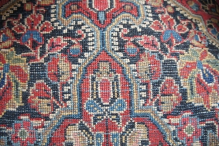 Josan Sarouk mat, Ca. 1930, 25" x 38" in very nice condition with nice colors. Missing a few knots at top right corner and a partial single row along top. Pile seems  ...