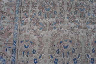 Ca. 1900 Sarouk, 6'9" x 5'. Good sturdy quality but a bit of an irregular weave. Ends and edges are good with the pile low allover and random areas of foundation visible.  ...