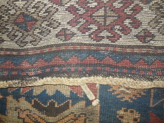 Antique Kazak Caucasian rug in good low pile condition. Still has some of its original tassel endings. 4'6" x 7'6."             