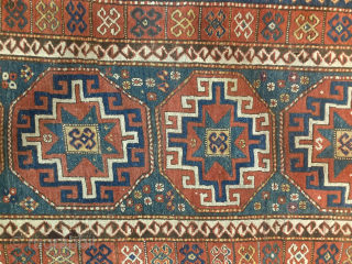 Antique Gendje Caucasian rug with Memling gul design, 4'4" x 8'5," with good pile. Contact me directly with inquiries l_g_gerber@yahoo.com             