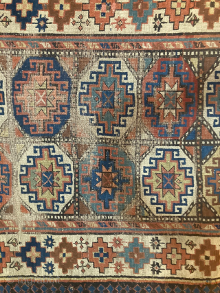 Antique Moghan Kazak 4' x 10'10" has surface wear but is structurally sound. For inquiries contact me directly at l_g_gerber@yahoo.com.