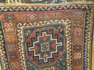 Antique Gendje Caucasian rug with Memling gul design, 4'4" x 8'5," with good pile. Contact me directly with inquiries l_g_gerber@yahoo.com             