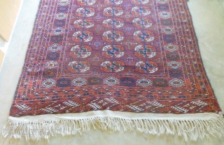 Wonderful full pile Turkoman Tekke (from Turkmenistan in old USSR) in great condition. Has beautiful green highlights. 4'3" x 6'4". Rug weighs 15 pounds.         