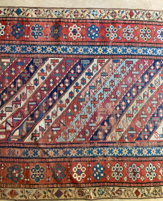 Antique Caucasian Gendje 3'5" x 8'10". Obvious wear and old repairs but still has excellent colors. Contact me directly at l_g_gerber@yahoo.com.  POR          
