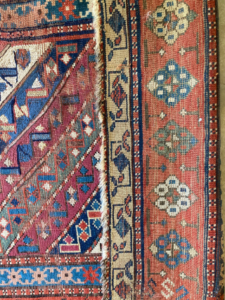 Antique Caucasian Gendje 3'5" x 8'10". Obvious wear and old repairs but still has excellent colors. Contact me directly at l_g_gerber@yahoo.com.  POR          