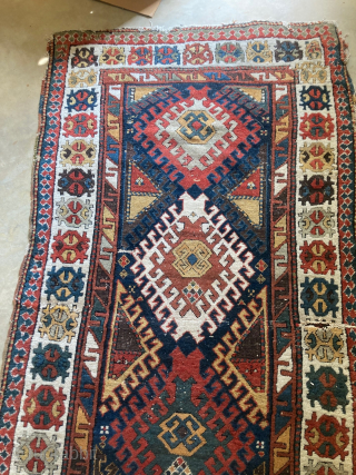 Antique Caucasian (Gendje?) 3'6" x 10'11". Good pile for age with one slit a few inches long (see photo). Contact me directly at l_g_gerber@yahoo.com         