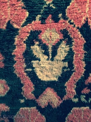 Old Finnish double sided ryijy rug, dated 1797, 191x139 cm. Due to corrosion there is a lot of repiling in mostly the dark ground.
The weave on the back, seen in the two  ...