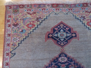 Antique Bidjar area vagire/rug, 160x110 cm. More or less low pile, some restauration and reduced at one side, nice colours and patina. Not as stiff as the normal Bidjar rug.   