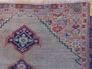 Antique Bidjar area vagire/rug, 160x110 cm. More or less low pile, some restauration and reduced at one side, nice colours and patina. Not as stiff as the normal Bidjar rug.   