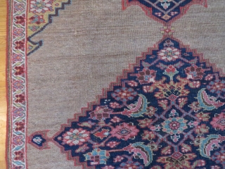 Antique Bidjar area vagire/rug, 160x110 cm. More or less low pile, some restauration and reduced at one side, nice colours and patina. Not as stiff as the normal Bidjar rug.   
