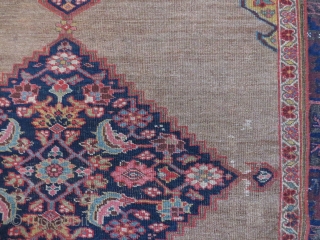 Antique Bidjar area vagire/rug, 160x110 cm. More or less low pile, some restauration and reduced at one side, nice colours and patina. Not as stiff as the normal Bidjar rug.   