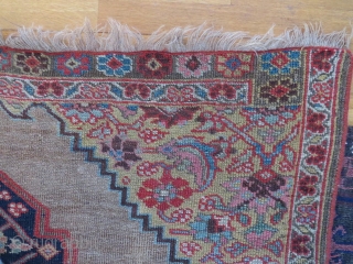 Antique Bidjar area vagire/rug, 160x110 cm. More or less low pile, some restauration and reduced at one side, nice colours and patina. Not as stiff as the normal Bidjar rug.   