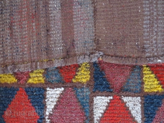 Old Central Asian sleeping rug, 228x99 cm. I´m not sure about the colours, there could be some chemicals in some of them. Some wear, but a very nice good looking rug.  