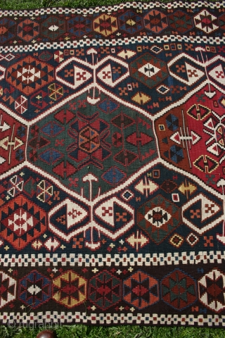 East Anatolian kelim, 1880-1900, 365-390x123-131cm. Very good colours and condition, and with a nice patina. 
It lay flat on the floor, but it is a little bana shaped. Lovely piece to hang  ...