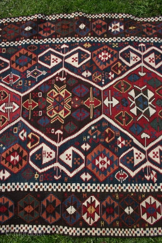 East Anatolian kelim, 1880-1900, 365-390x123-131cm. Very good colours and condition, and with a nice patina. 
It lay flat on the floor, but it is a little bana shaped. Lovely piece to hang  ...