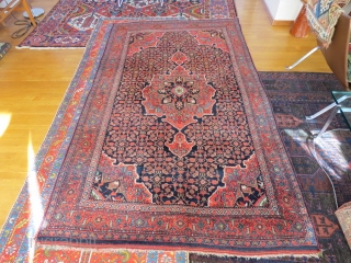 Bidjar rug, 232x143, made around 1930. Very good condition with just very little wear and one restored corner and another just slightly damaged. Nice colours and patina. Difficult to take good photos  ...