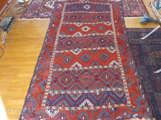 Antique East Anatolian rug in good condition, some small repairs and minor mothing. 250x127 cm. Long shiny wool and nice colours.            