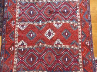 Antique East Anatolian rug in good condition, some small repairs and minor mothing. 250x127 cm. Long shiny wool and nice colours.            