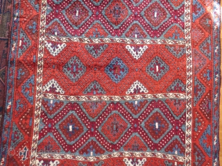 Antique East Anatolian rug in good condition, some small repairs and minor mothing. 250x127 cm. Long shiny wool and nice colours.            