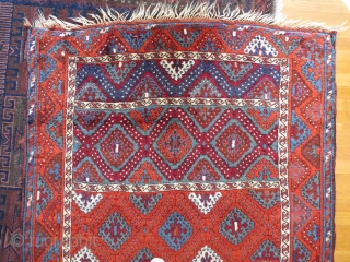 Antique East Anatolian rug in good condition, some small repairs and minor mothing. 250x127 cm. Long shiny wool and nice colours.            