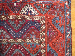 Antique East Anatolian rug in good condition, some small repairs and minor mothing. 250x127 cm. Long shiny wool and nice colours.            