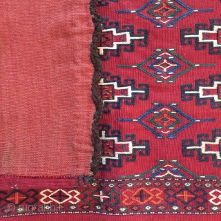Antique Yomut soumak chuval, 110x80 cm. Probably made between 1880-1910, all the colors are fine and it´s almost in mint condition, it has three small repairs on the back. A lovely piece. 
